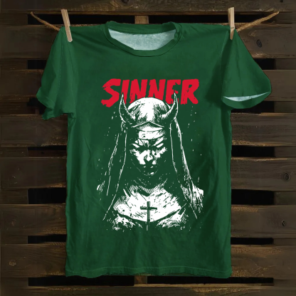 Unisex Vintage Sinner Nun Cotton T-Shirt
