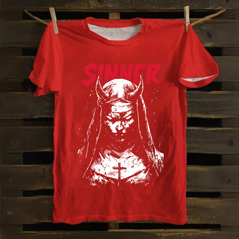 Unisex Vintage Sinner Nun Cotton T-Shirt