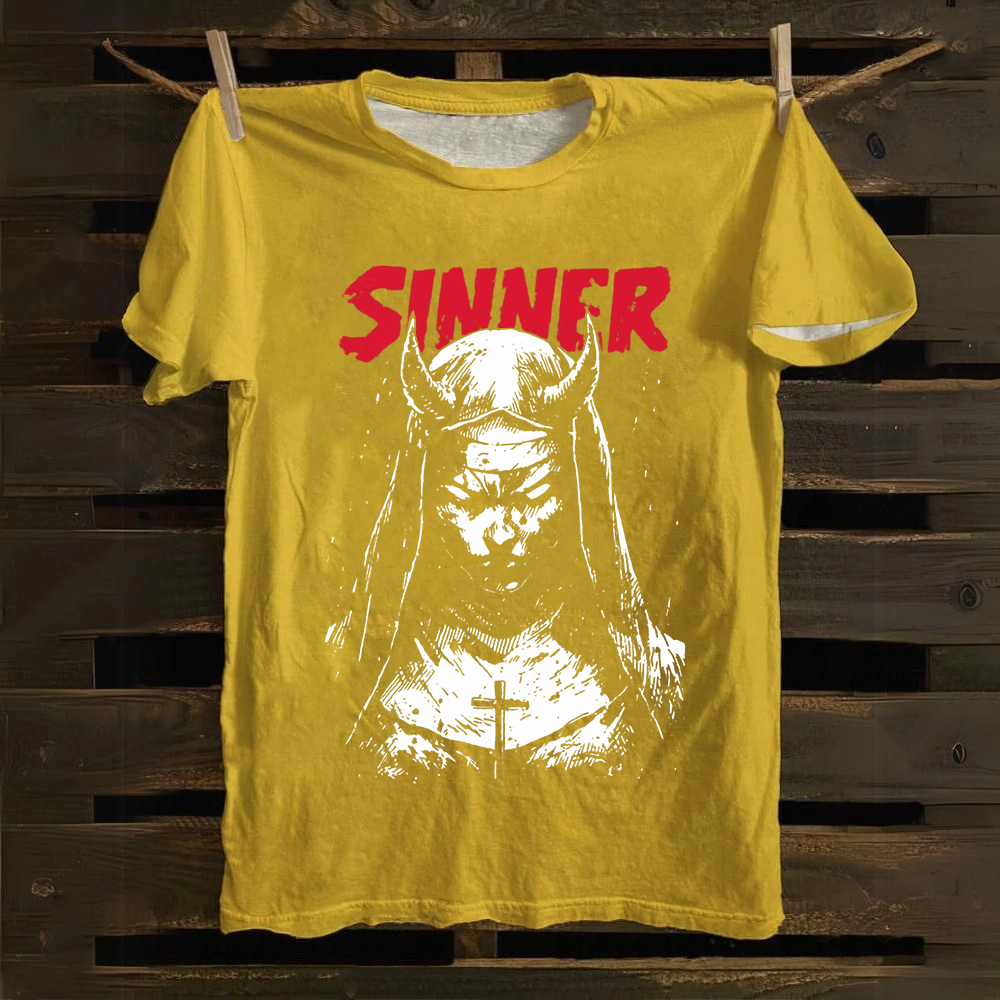 Unisex Vintage Sinner Nun Cotton T-Shirt