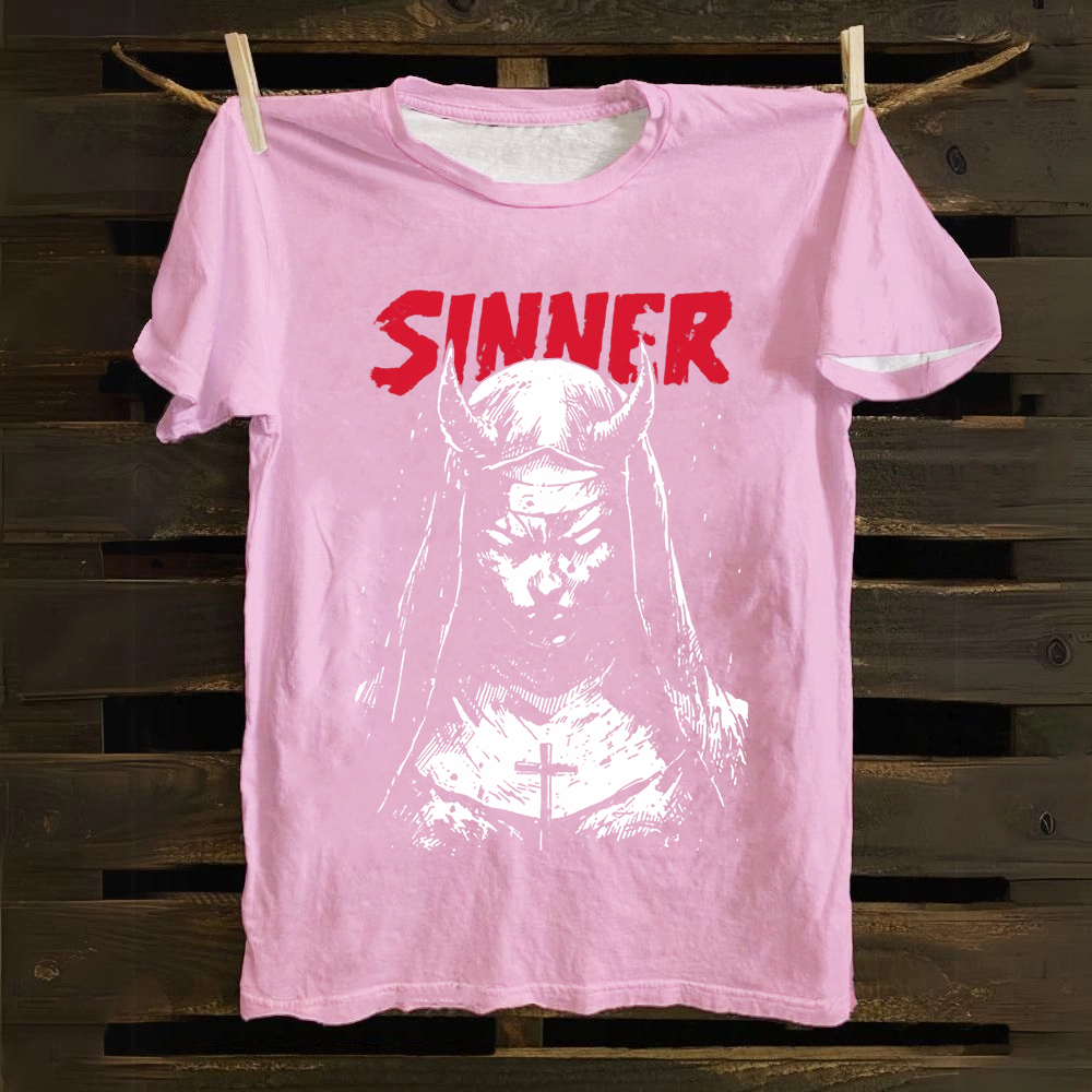 Unisex Vintage Sinner Nun Cotton T-Shirt