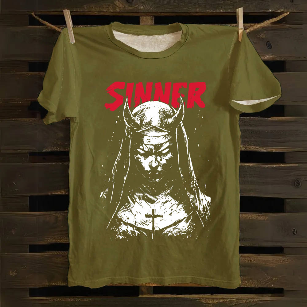 Unisex Vintage Sinner Nun Cotton T-Shirt