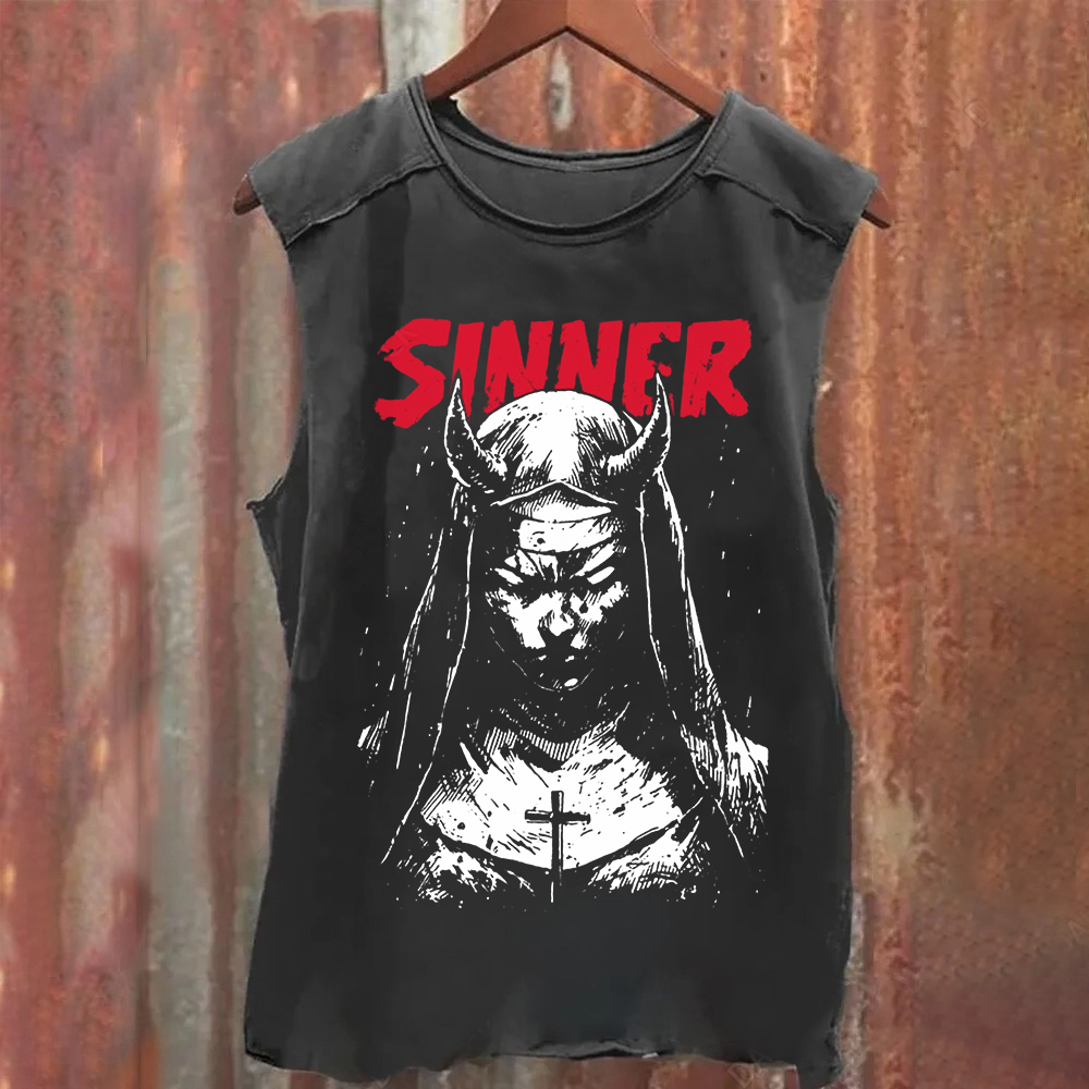Unisex Vintage Washed Sinner Nun Tank Top