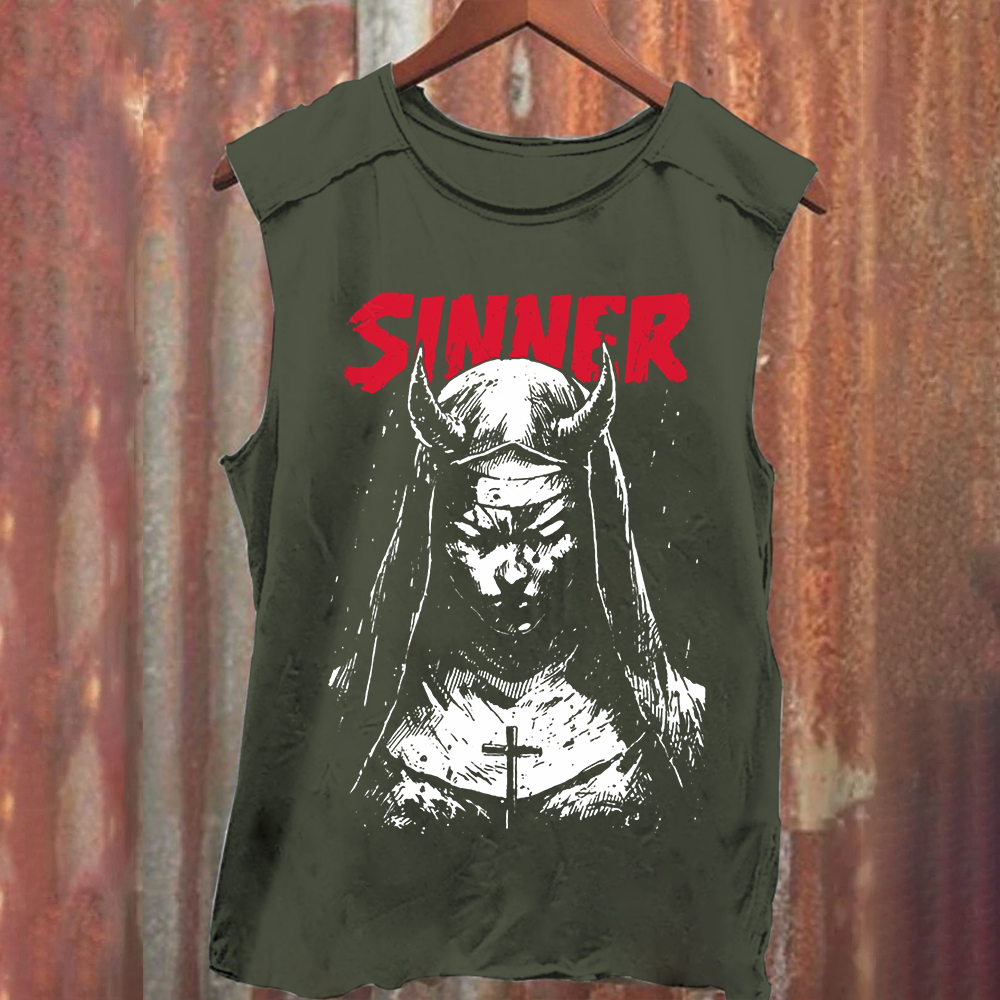 Unisex Vintage Washed Sinner Nun Tank Top