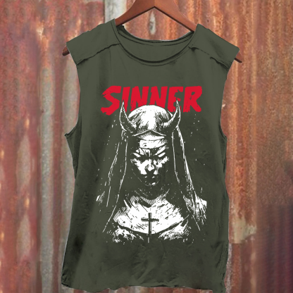 Unisex Vintage Washed Sinner Nun Tank Top