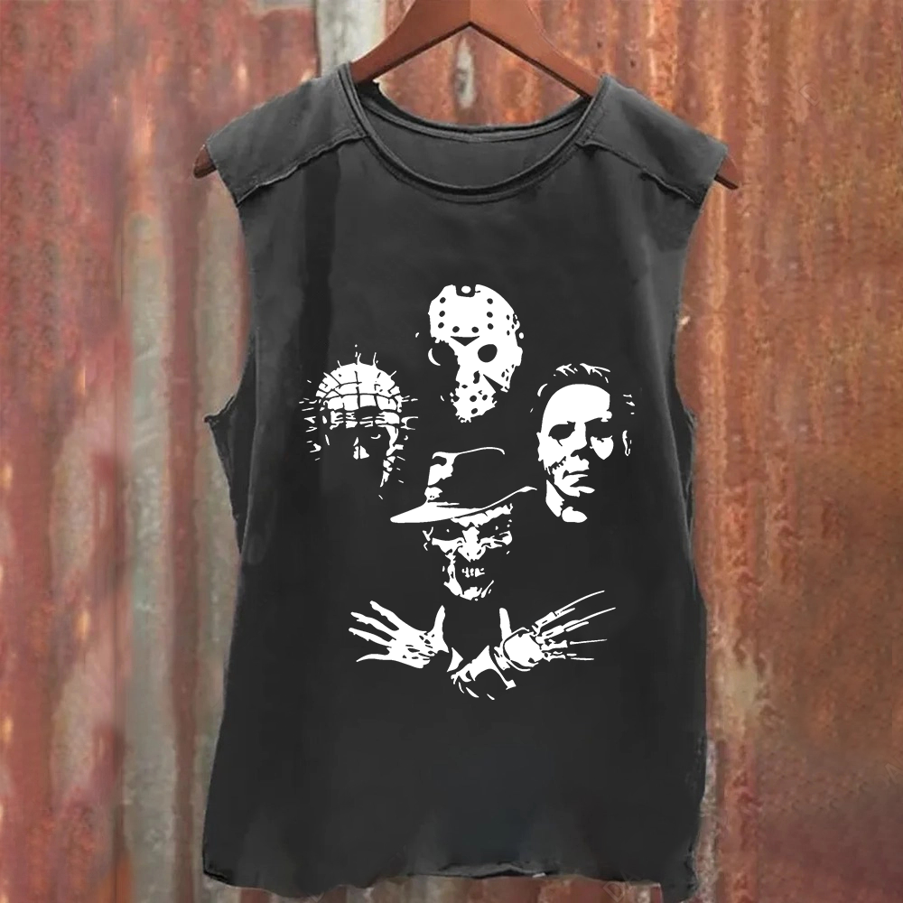 Horror Film Tank Top Halloween Freddie Jason Hellraiser Grunge Rock Retro Black