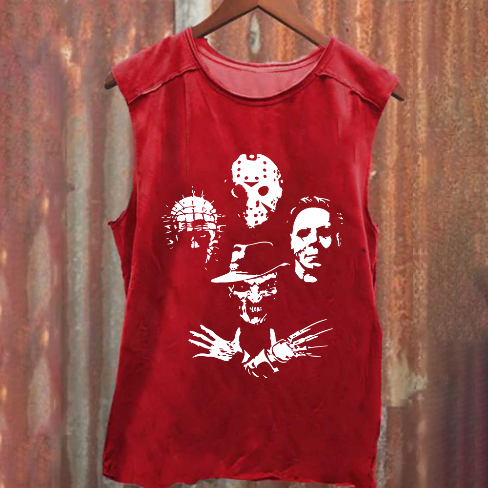 Horror Film Tank Top Halloween Freddie Jason Hellraiser Grunge Rock Retro Black
