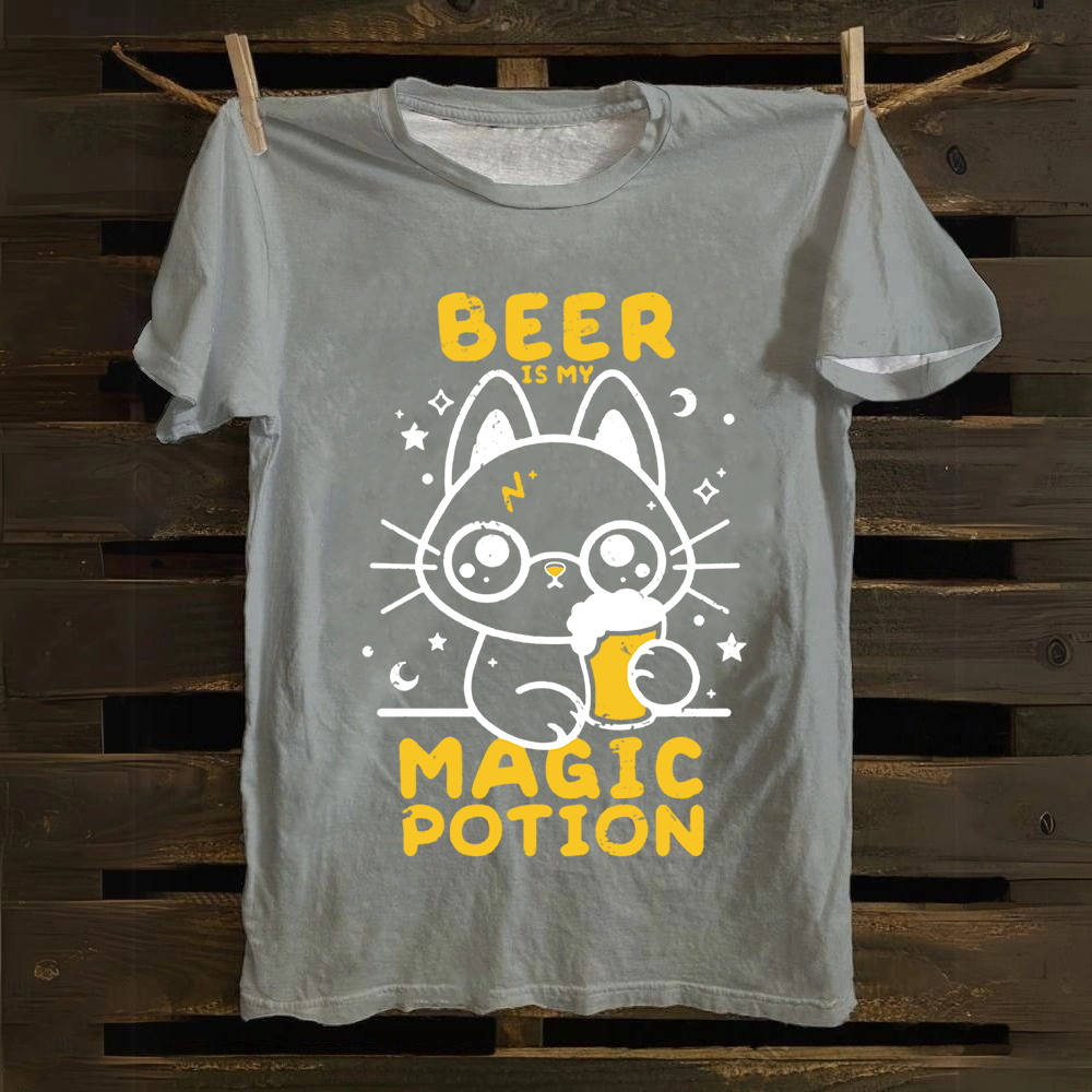 Unisex Vintage Beer Is My Magic Potion Music Cotton T-Shirt
