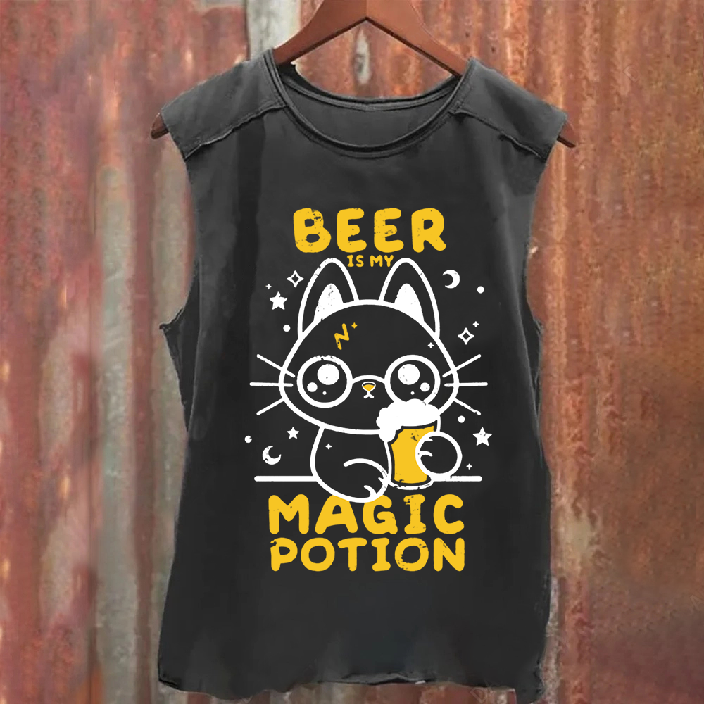 Unisex Vintage Washed Beer Is My Magic Potion Music Tank Top