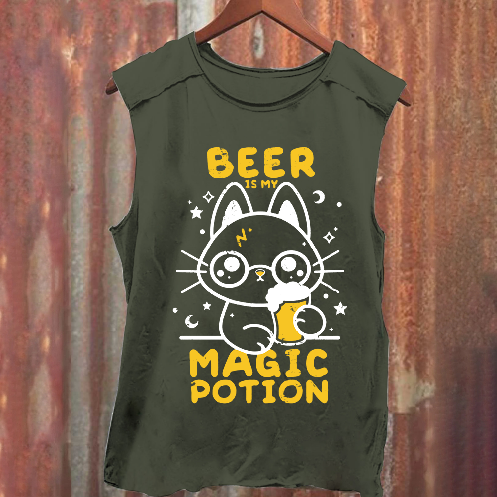 Unisex Vintage Washed Beer Is My Magic Potion Music Tank Top