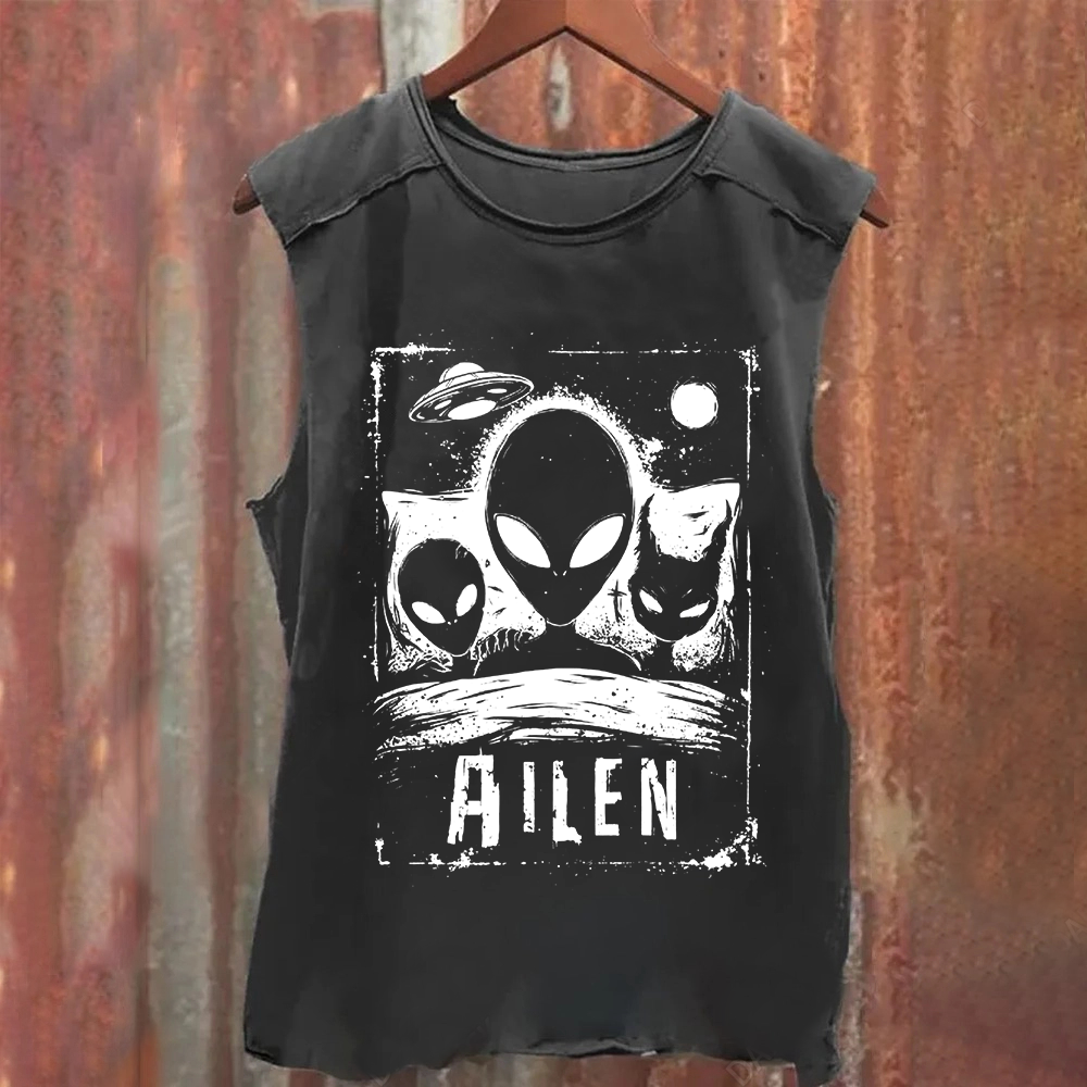 Unisex Vintage Washed Alien Horror Movie Tank Top