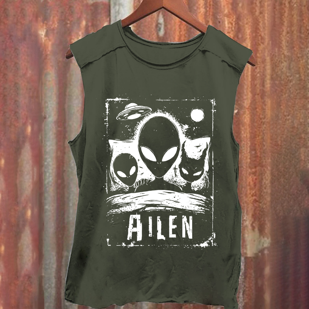 Unisex Vintage Washed Alien Horror Movie Tank Top