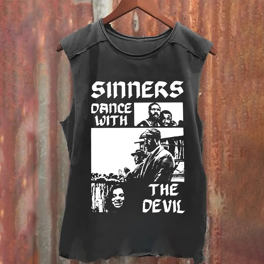 Unisex Vintage Washed  Sinners Horror Movie Tank Top