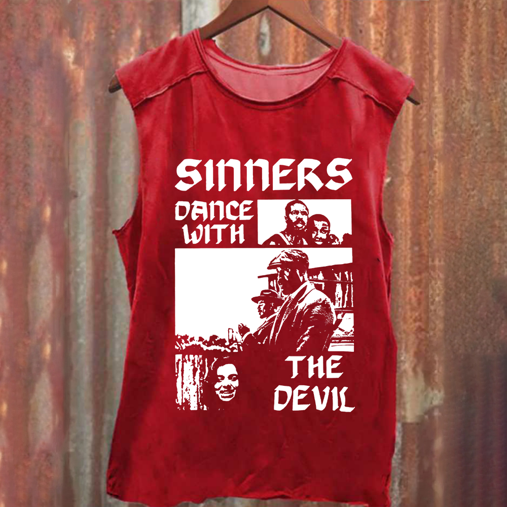Unisex Vintage Washed  Sinners Horror Movie Tank Top