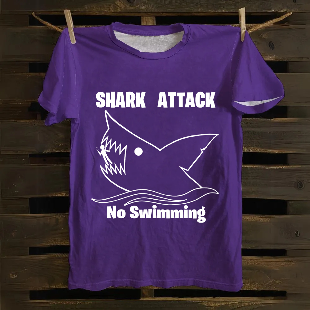 Unisex Vintage Shark Attack funny  Cotton T-Shirt