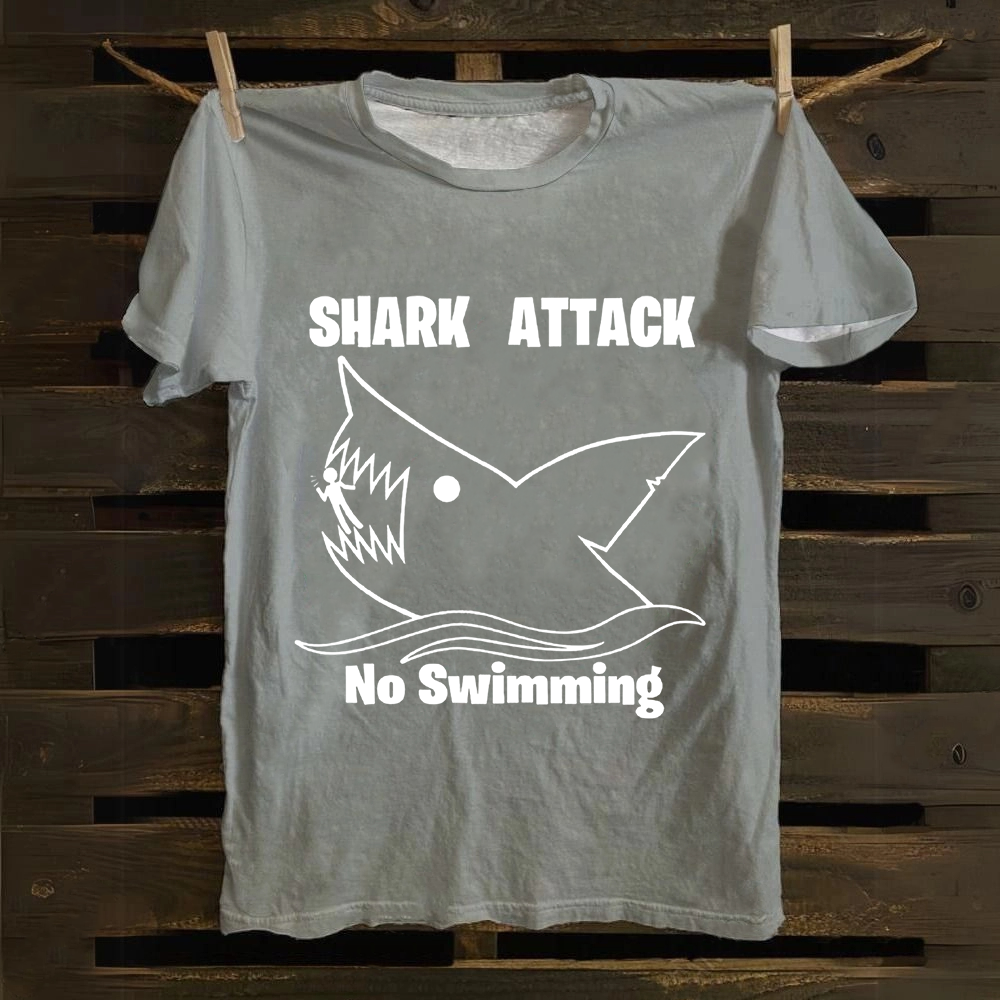 Unisex Vintage Shark Attack funny  Cotton T-Shirt