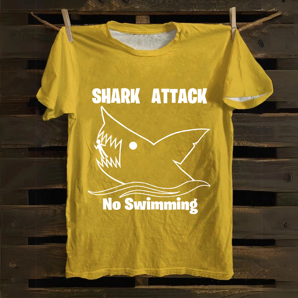 Unisex Vintage Shark Attack funny  Cotton T-Shirt