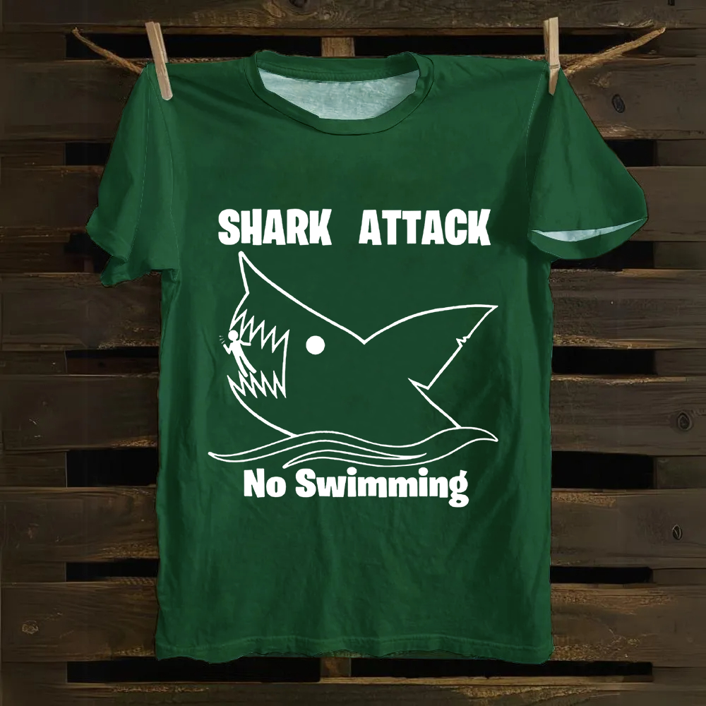 Unisex Vintage Shark Attack funny  Cotton T-Shirt