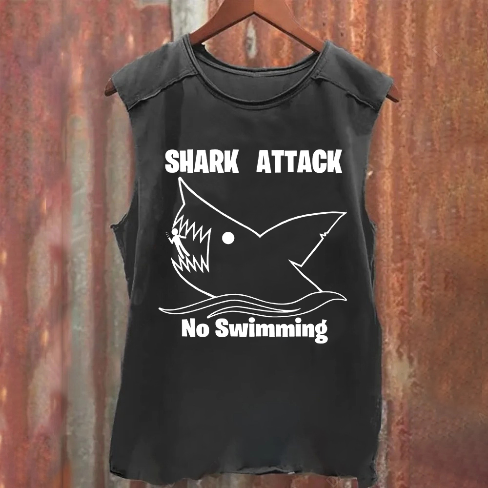 Unisex Vintage Washed  Shark Attack funny Tank Top