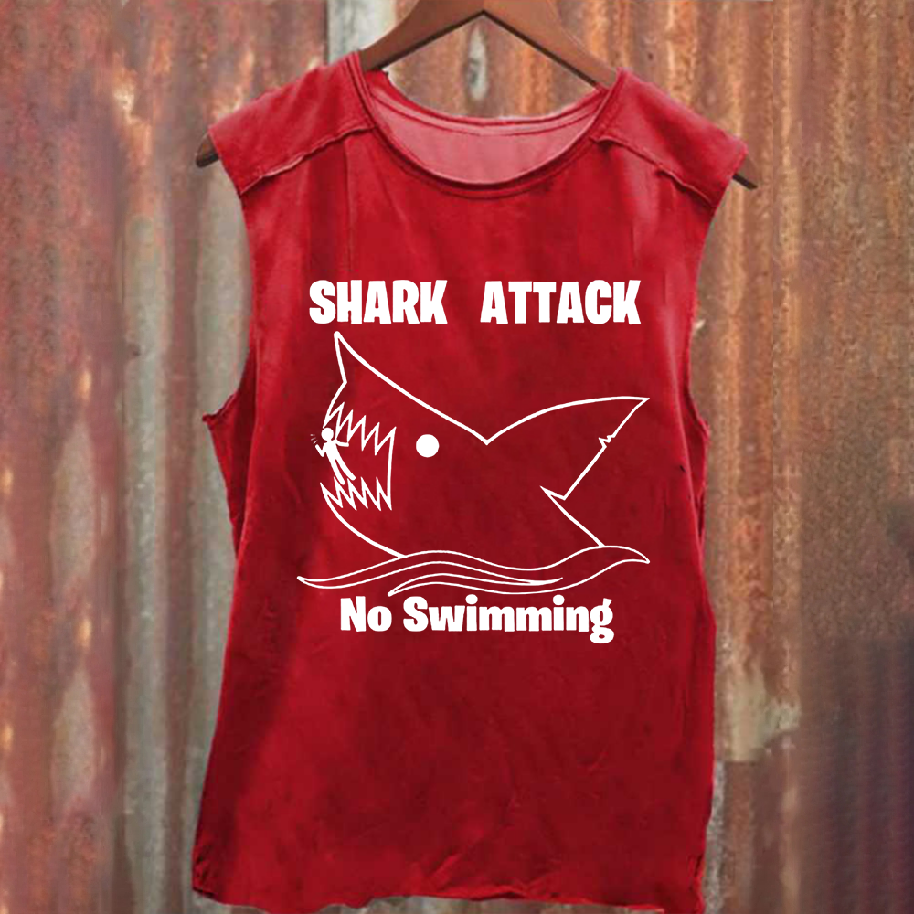 Unisex Vintage Washed  Shark Attack funny Tank Top