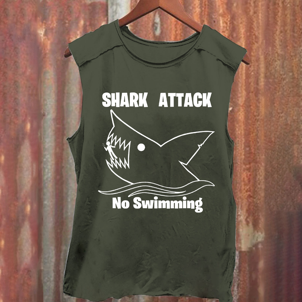 Unisex Vintage Washed  Shark Attack funny Tank Top