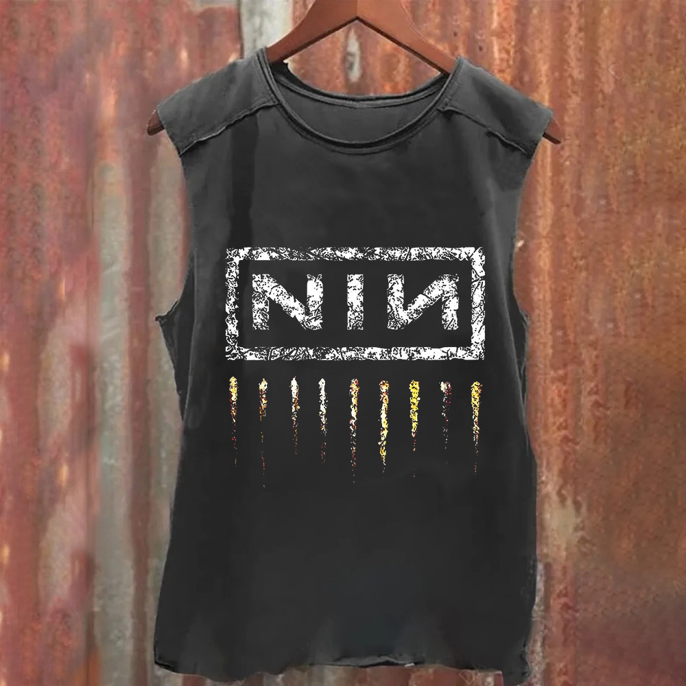 Unisex Vintage Washed Nine Inch Nails Band Tank Top