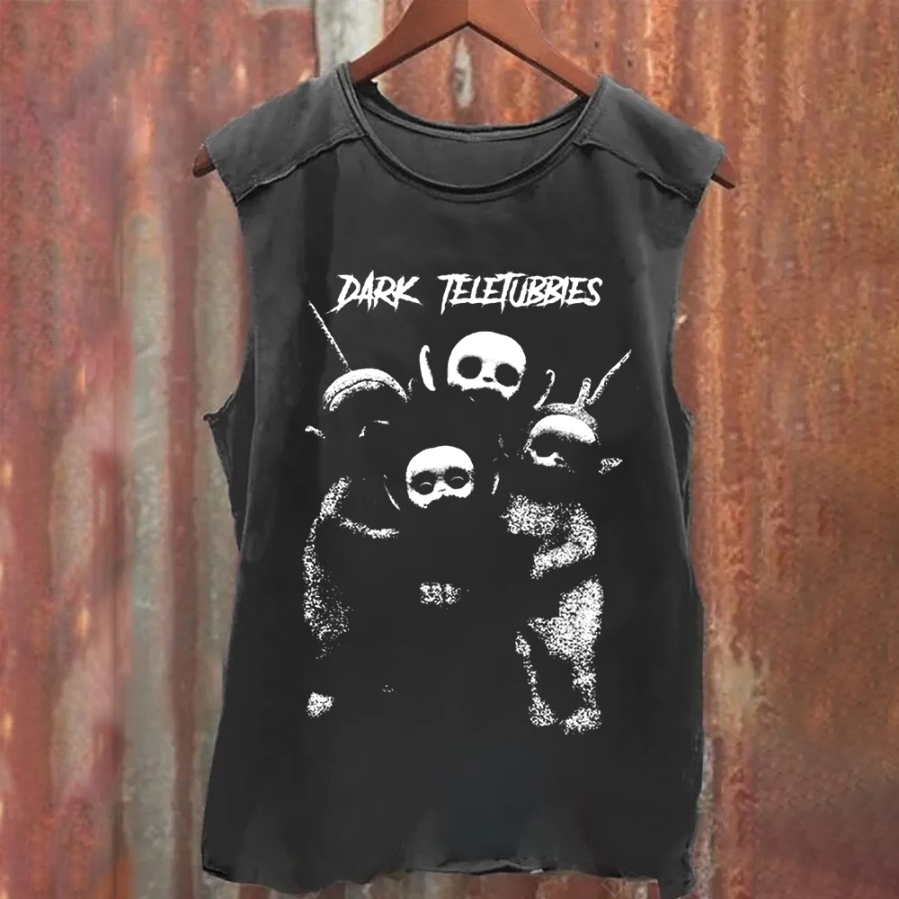 Unisex Vintage Washed  Dark Teletubbies Tank Top