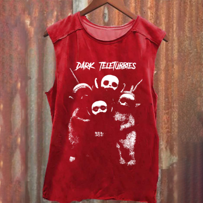 Unisex Vintage Washed  Dark Teletubbies Tank Top