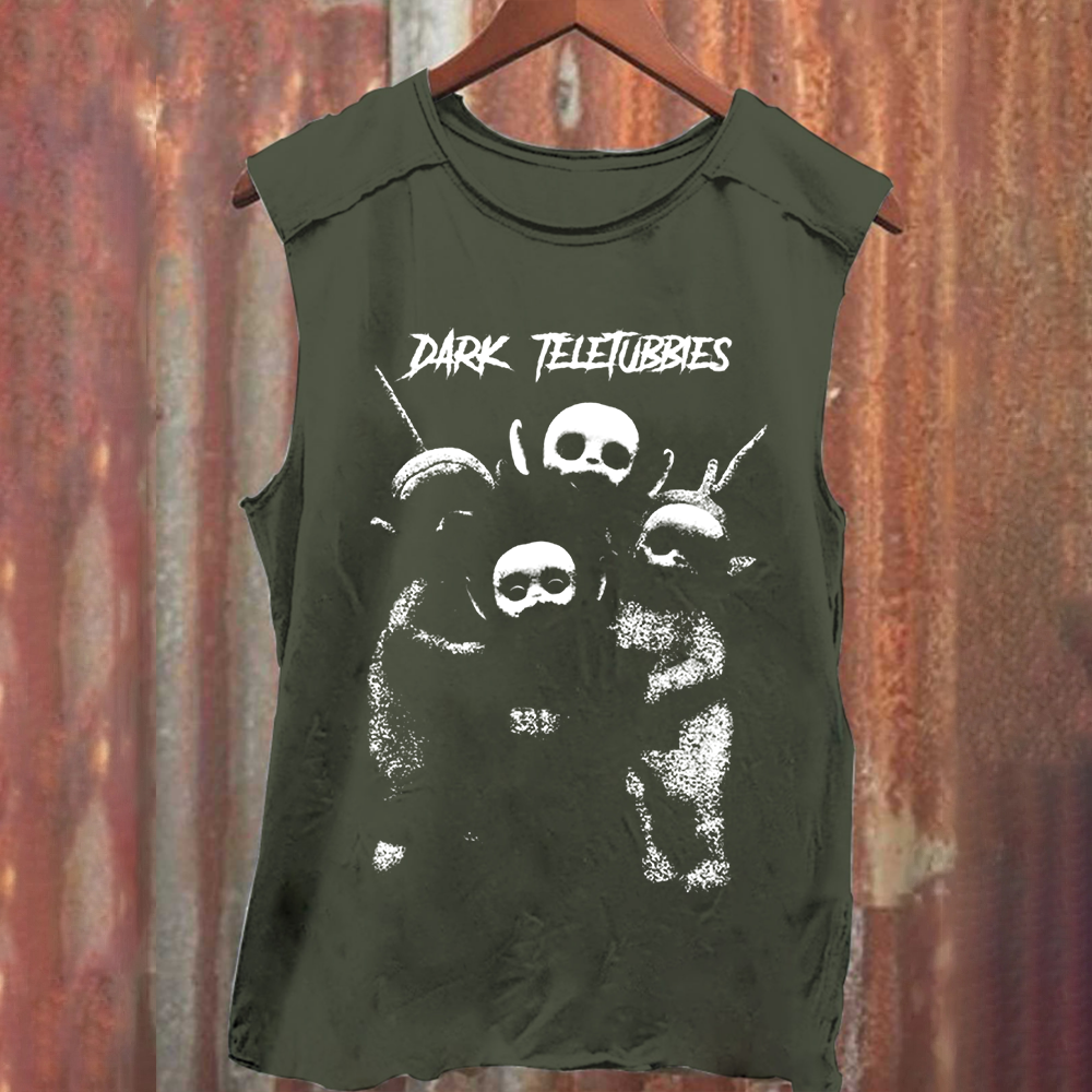 Unisex Vintage Washed  Dark Teletubbies Tank Top