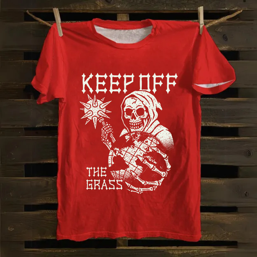 Unisex Vintage Keep Off The Grass Skull Cotton T-Shirt
