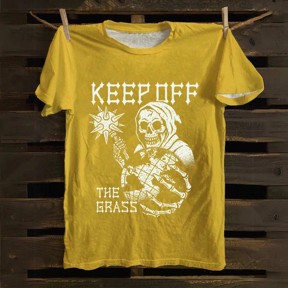 Unisex Vintage Keep Off The Grass Skull Cotton T-Shirt