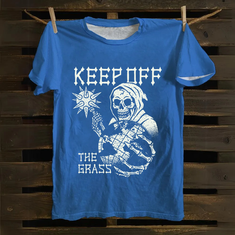 Unisex Vintage Keep Off The Grass Skull Cotton T-Shirt
