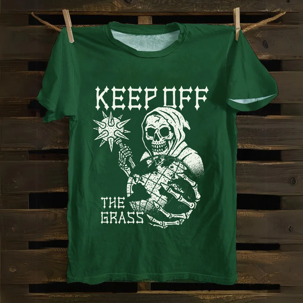 Unisex Vintage Keep Off The Grass Skull Cotton T-Shirt