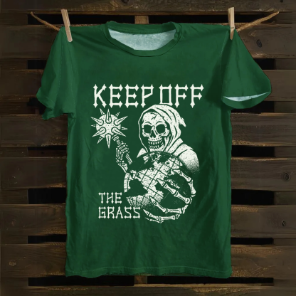 Unisex Vintage Keep Off The Grass Skull Cotton T-Shirt