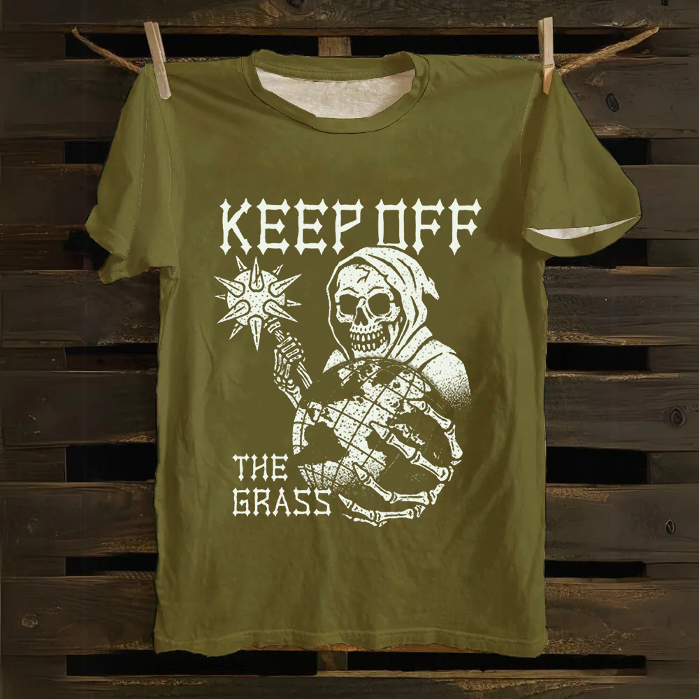 Unisex Vintage Keep Off The Grass Skull Cotton T-Shirt