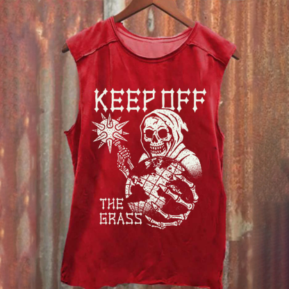 Unisex Vintage Washed Keep Off The Grass Skull Tank Top