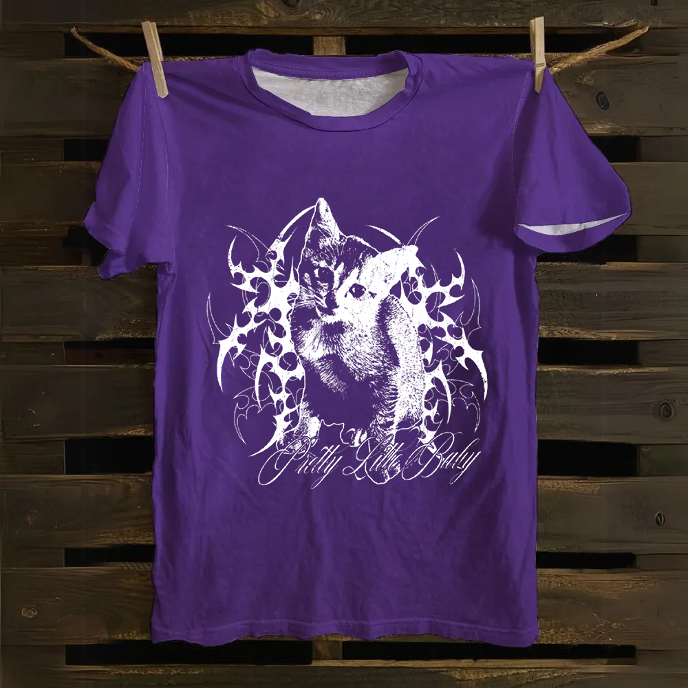 Unisex Vintage Pretty Little Cat Cotton T-Shirt