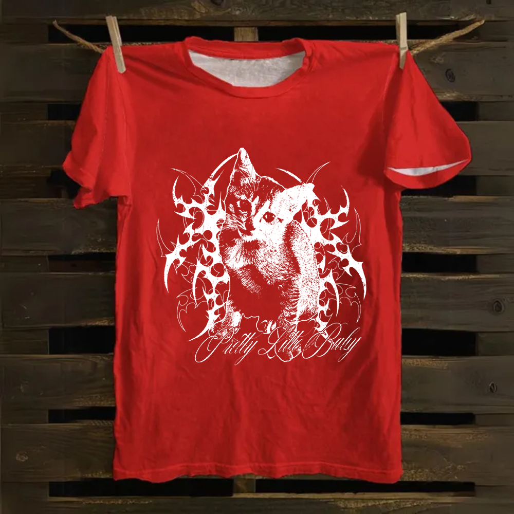 Unisex Vintage Pretty Little Cat Cotton T-Shirt