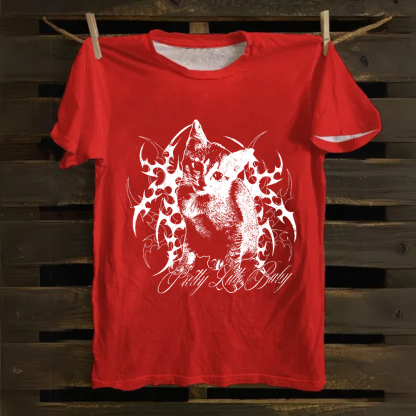 Unisex Vintage Pretty Little Cat Cotton T-Shirt