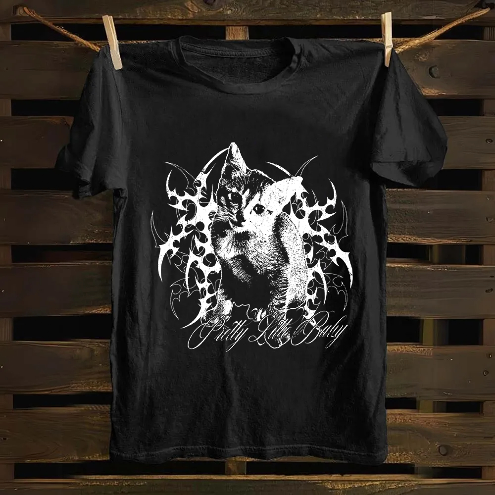 Unisex Vintage Pretty Little Cat Cotton T-Shirt