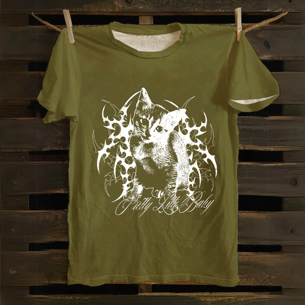 Unisex Vintage Pretty Little Cat Cotton T-Shirt