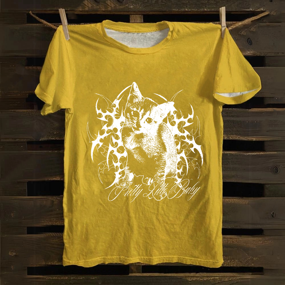 Unisex Vintage Pretty Little Cat Cotton T-Shirt