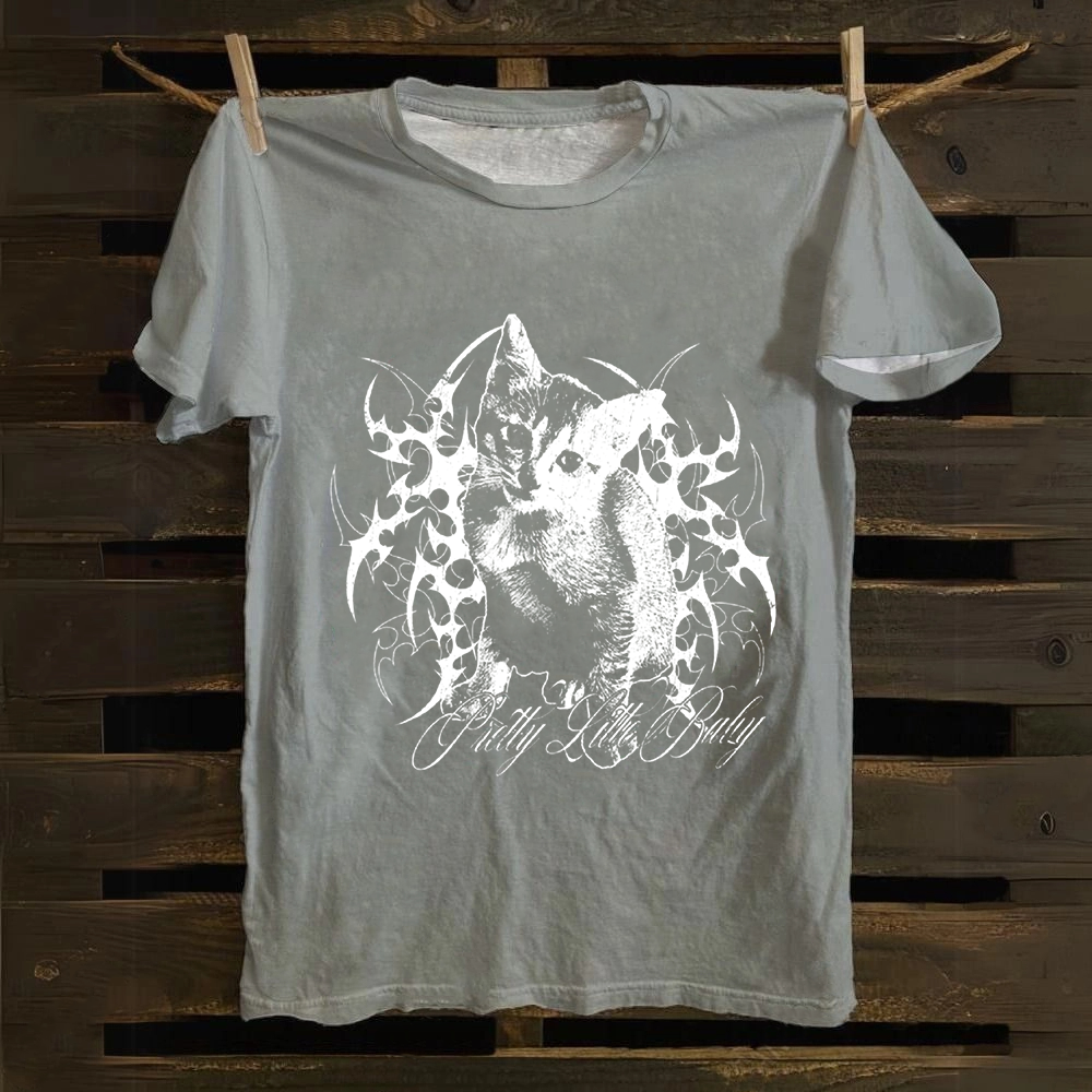 Unisex Vintage Pretty Little Cat Cotton T-Shirt