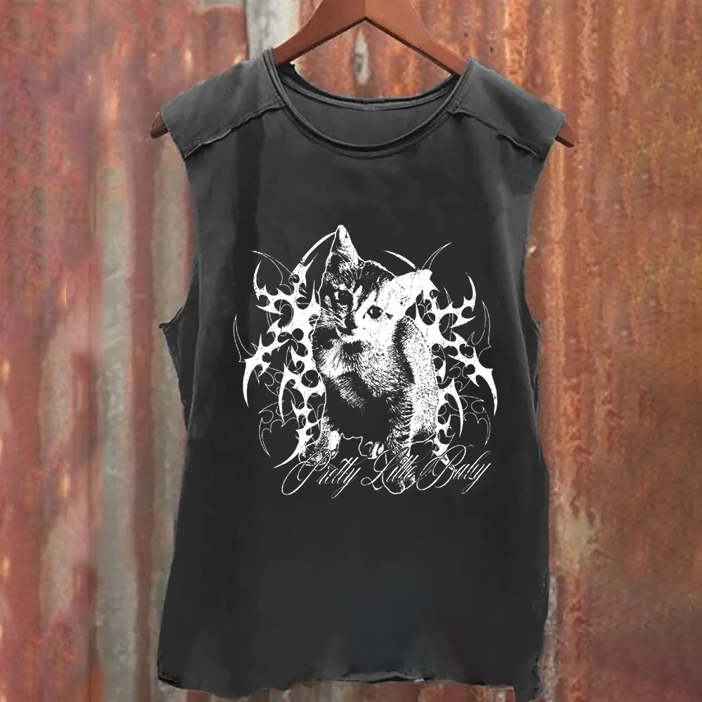 Unisex Vintage Washed  Pretty Little Cat Tank Top