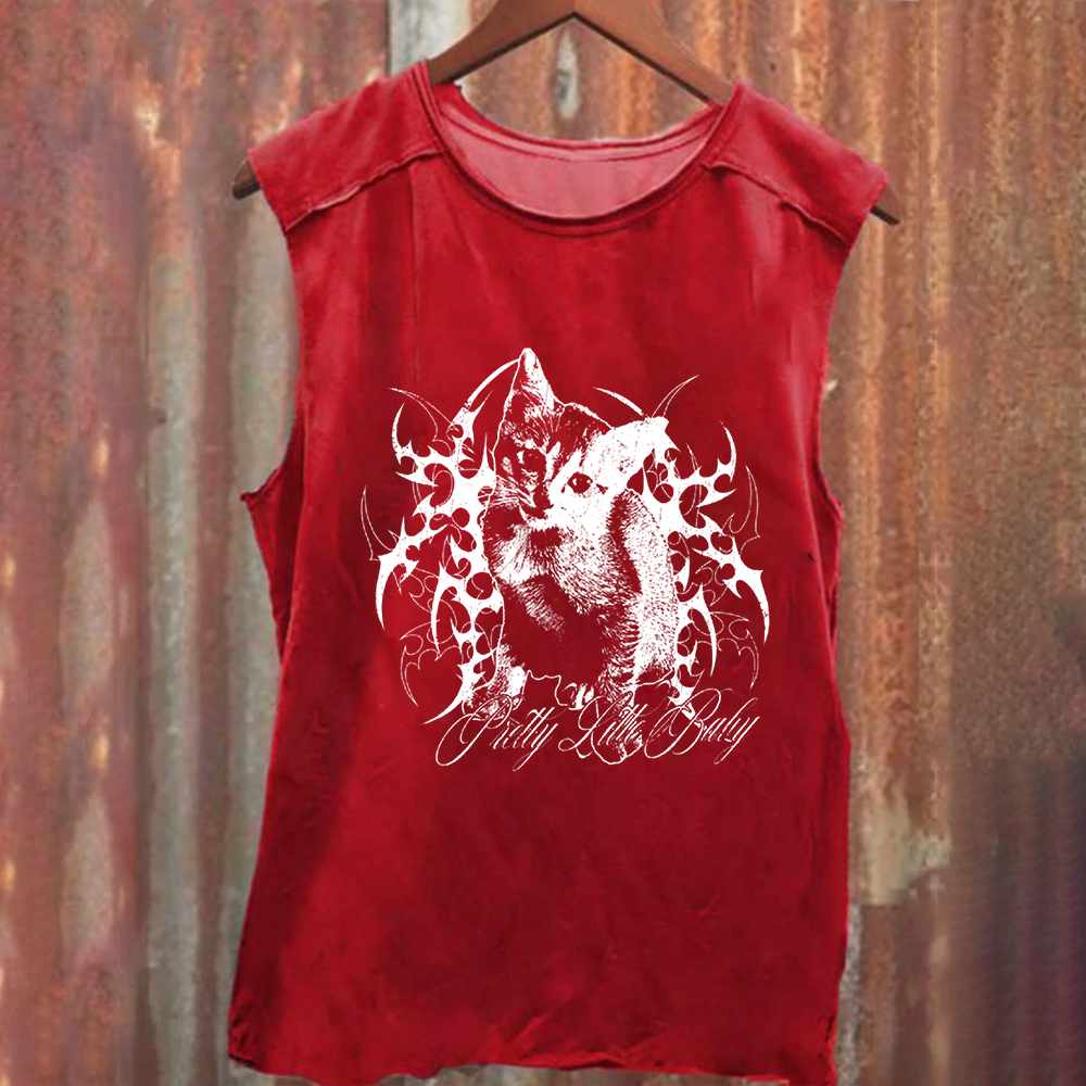 Unisex Vintage Washed  Pretty Little Cat Tank Top