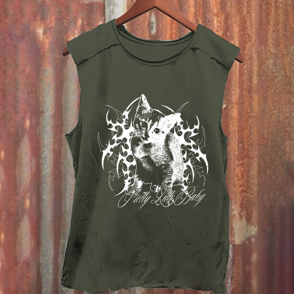 Unisex Vintage Washed  Pretty Little Cat Tank Top