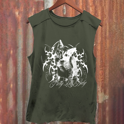 Unisex Vintage Washed  Pretty Little Cat Tank Top