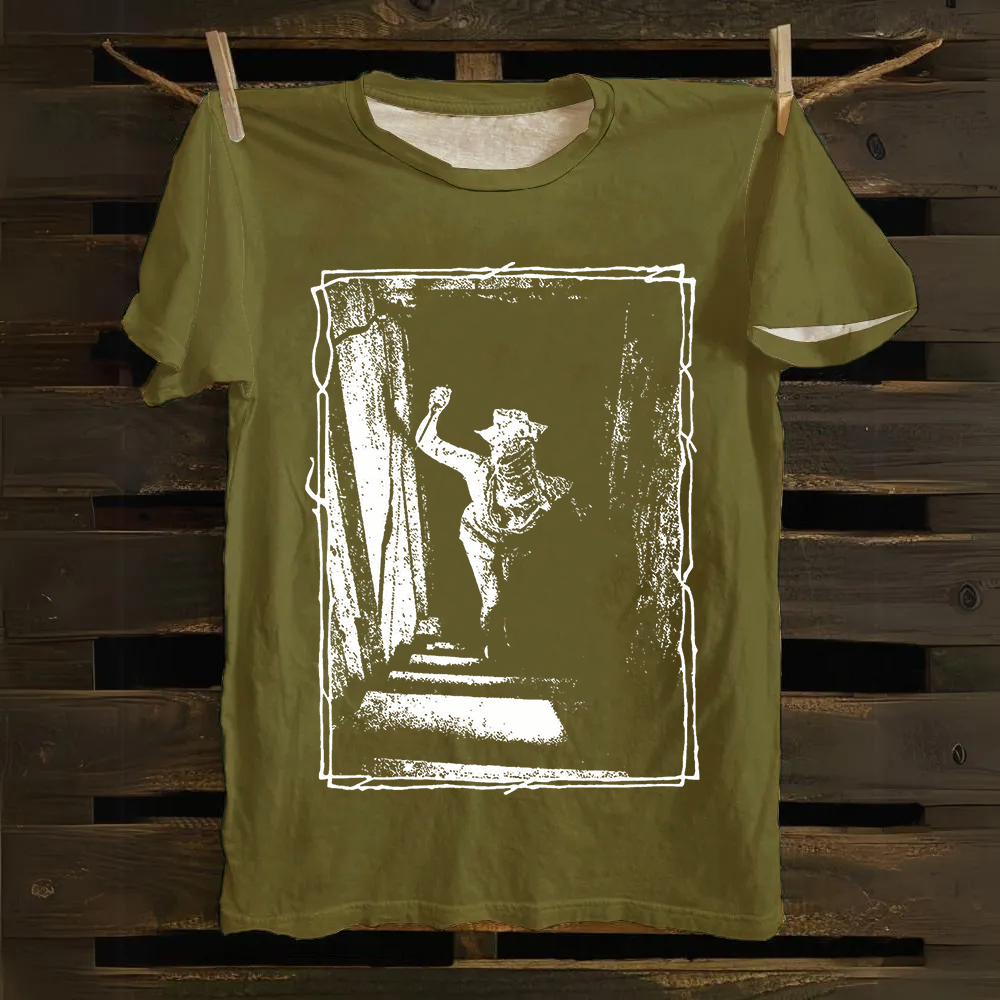 Unisex Vintage  Monster Cat Cotton T-Shirt