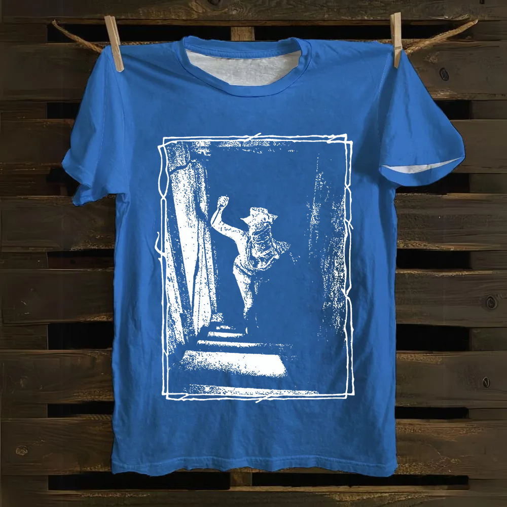 Unisex Vintage  Monster Cat Cotton T-Shirt