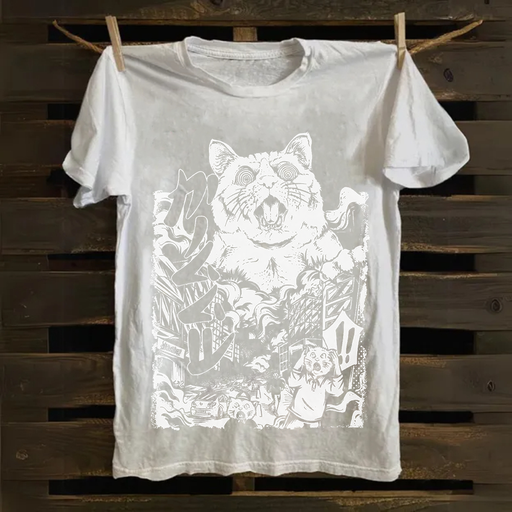 Unisex Vintage  Monster Cat Cotton T-Shirt