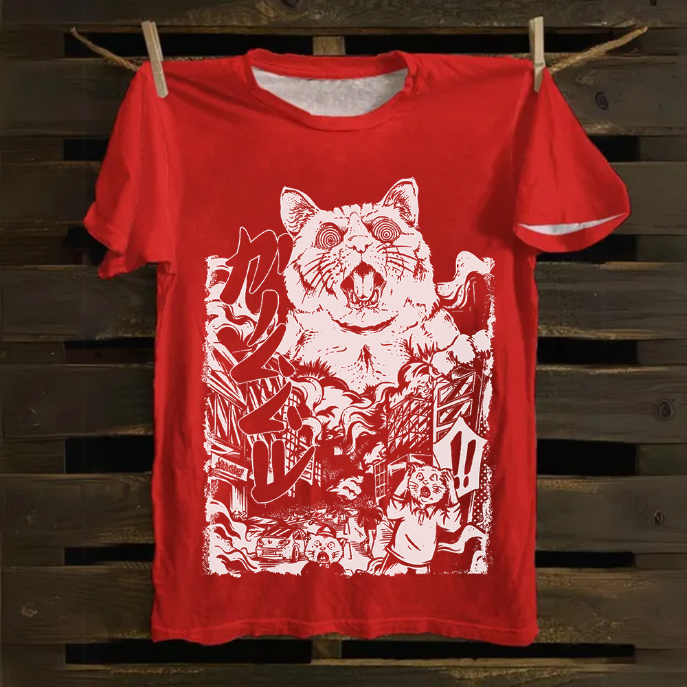 Unisex Vintage  Monster Cat Cotton T-Shirt